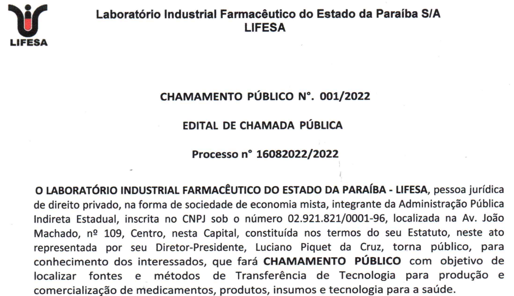 EDITAL CHAMAMENTO PÚBLICO